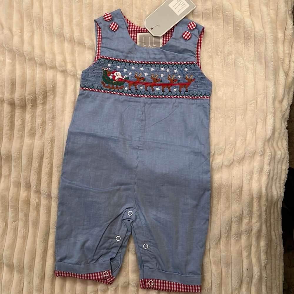 LIL CACTUS Smocked Christmas romper NWT. boy 3-6 month
